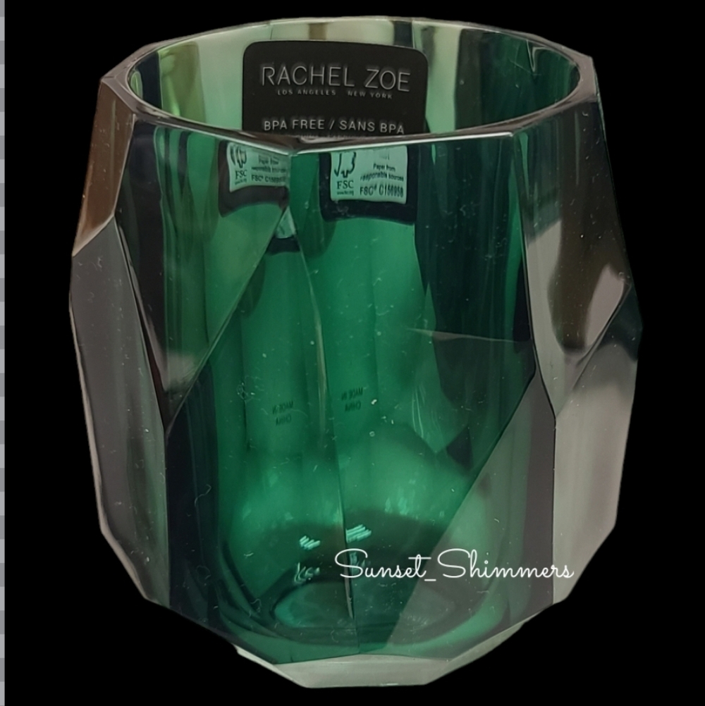 4pc Rachel Zoe Emerald Green Acrylic Crystal Tumbler Drink Glass Set Christmas - Picture 2 of 5